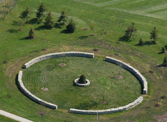 Healing Wheel dry stone wall in Orangeville seen from the air.