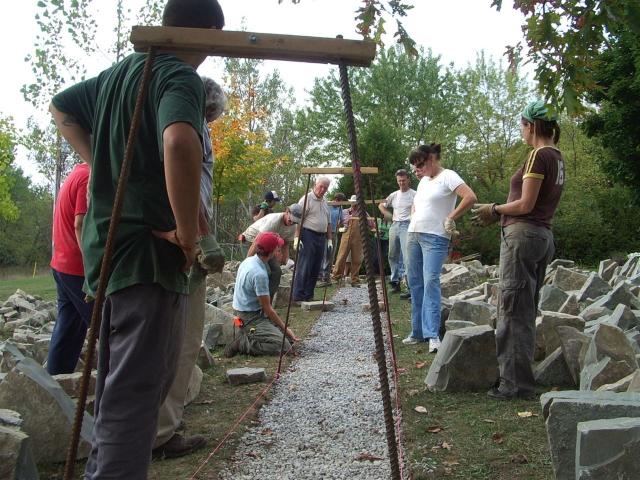 Jo Hodgson teaches a dry stone wall course during the festival